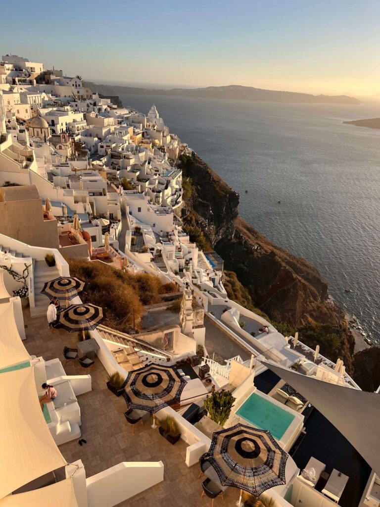 golden hour sunset in Greece, overlooking the Mediterranean sea