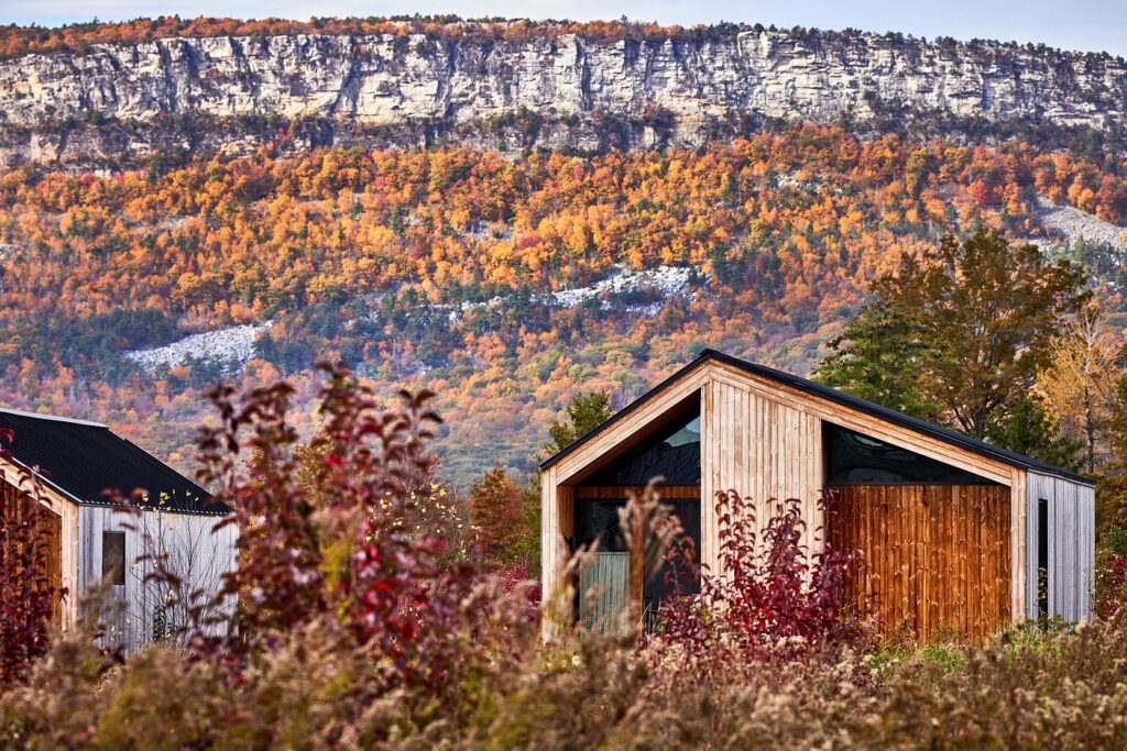 Private luxury cabins surrounded by wildflower meadows at Wildflower Farms, an Auberge Resorts Collection property in the Hudson Valley.