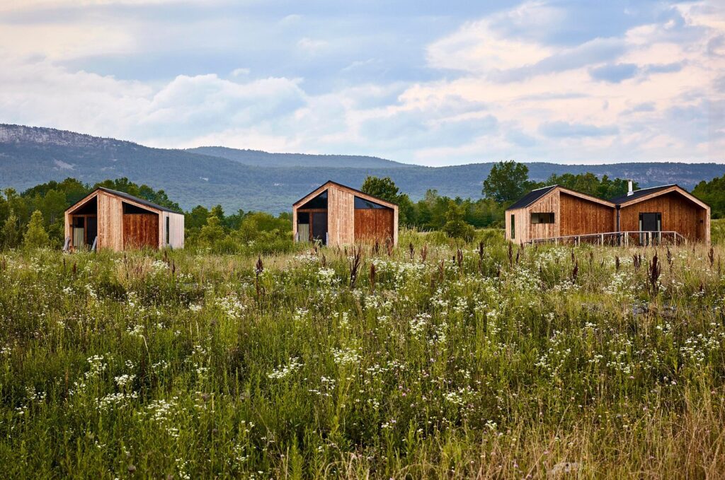 Charming modern cabins nestled in nature at Wildflower Farms, perfect for a secluded luxury getaway